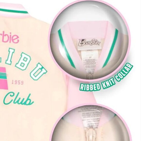 Barbie Girls Varsity Jacket Pink & Ivory –Size 4, 5, 6X Official Mattel Apparel - Picture 3 of 3